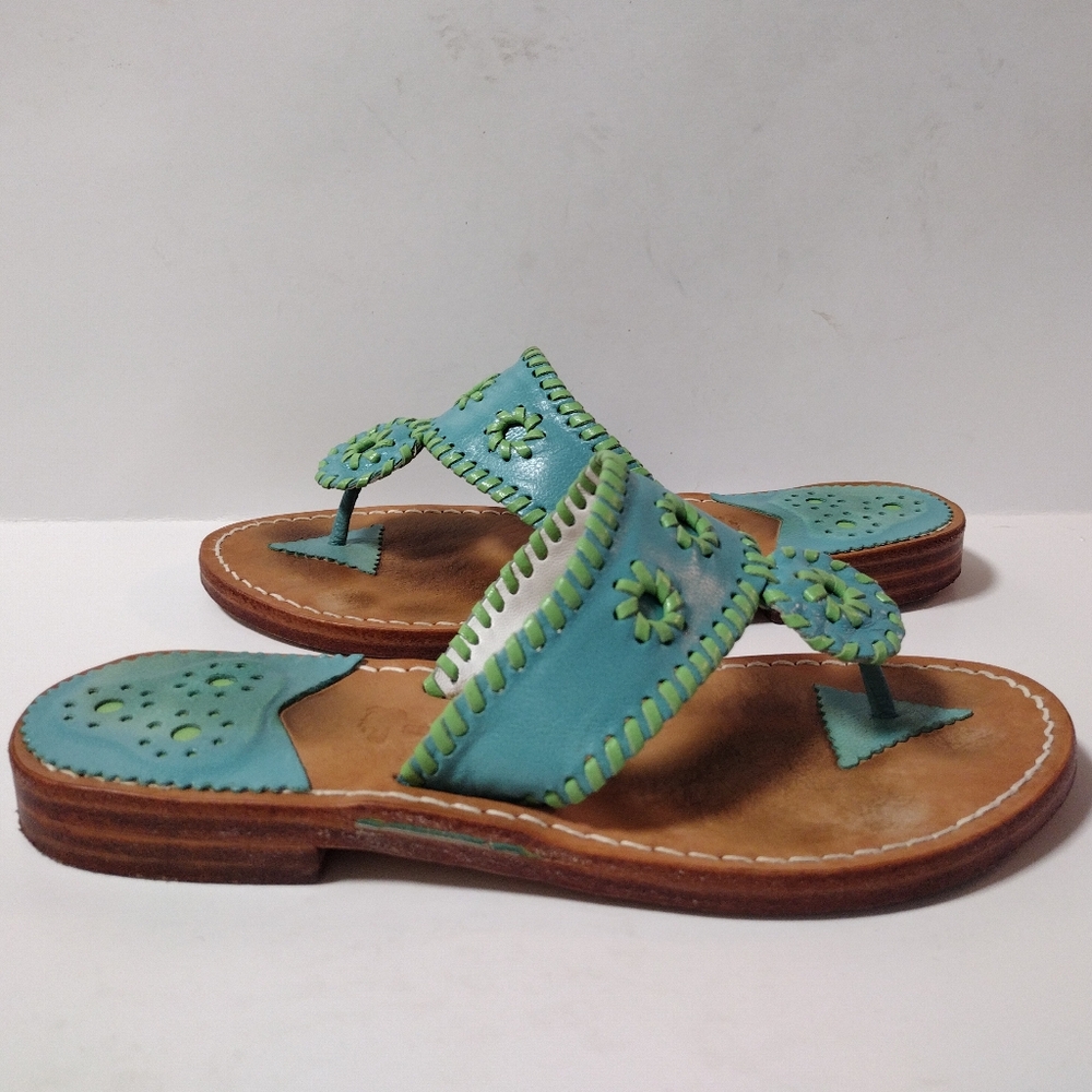 STEPHEN BONANNO Palm Beach Women's Leather Flat Thong Summer Sandals Teal 6.5 - Picture 7 of 10